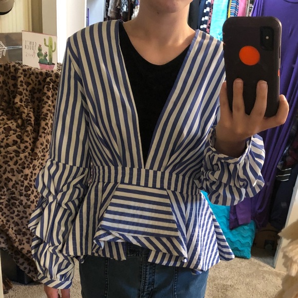 Renvy Tops - Stripe white and blue top